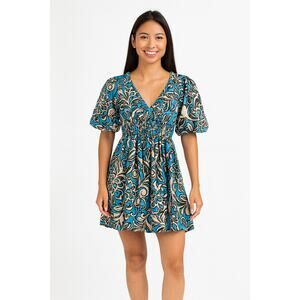 NWOT Sincerely Jules Tribal Print Puff Sleeve A-Line Mini Sundress Size XS